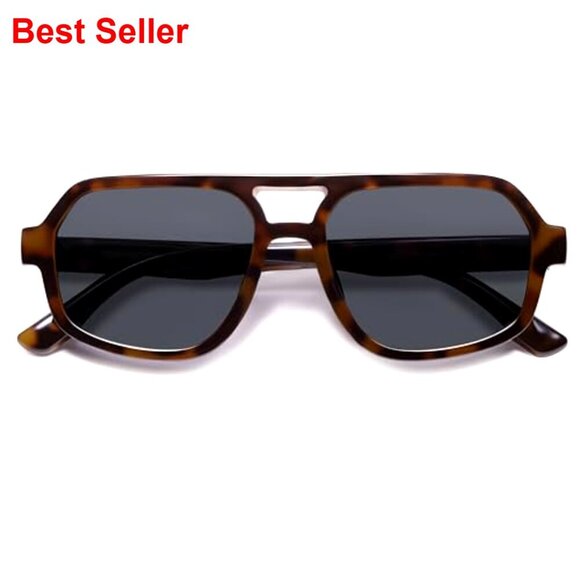 Polarized Aviator Sunglasses, Retro Oversized Square Frame, UV400 Protection